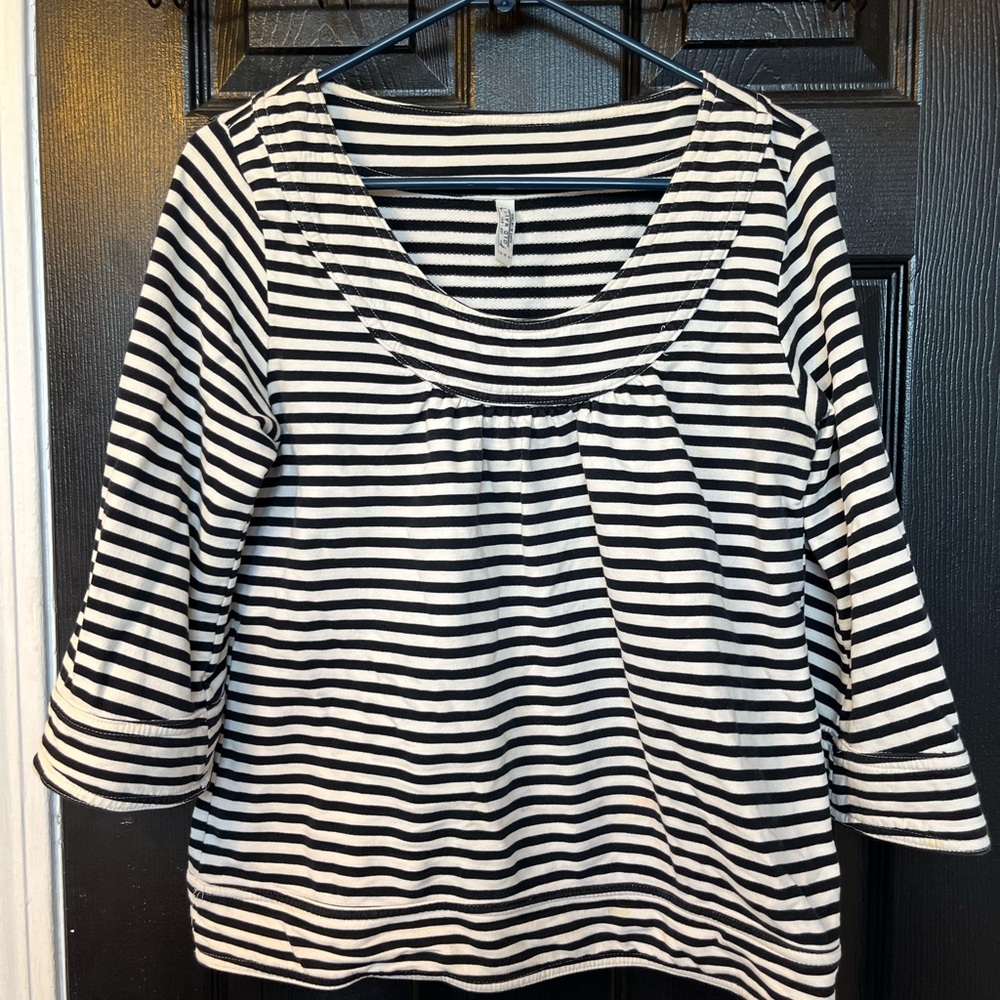 Old Navy Black and White Striped Comfy Cotton Boatneck Blouse.